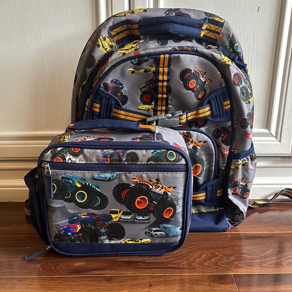 Pottery Barn Kids Monster Truck Large Backpack and Lunchbox Set